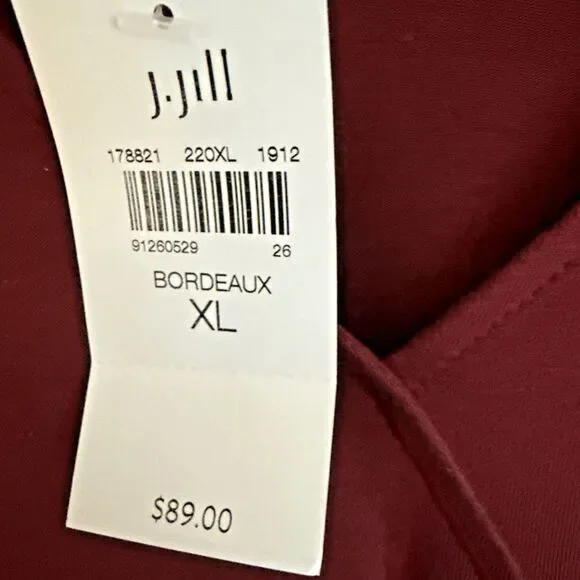 J Jill Bordeaux Pleated Bell Sleeve Top Womens Sz XL V Neck Flowing Dramatic NEW - Picture 7 of 15